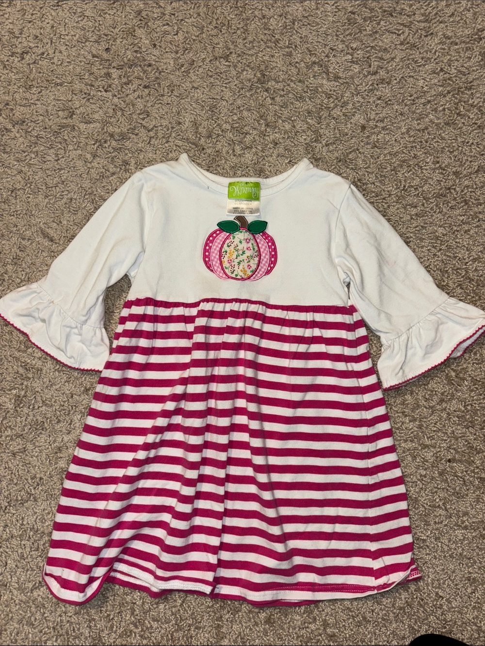 Fall Pumpkin Girls White & Pink Striped Pumpkin Applique Dress 4T Classic Whimsy